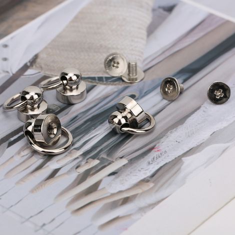 20 Rivets Bouton à Tête Ronde avec Joint Torique 9mm en Laiton pour Maroquinerie, Finition Argentée