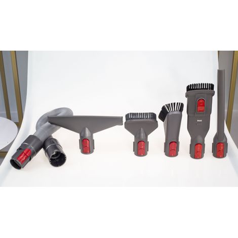 Schlauch + 2-in-1-Set mit rotem Knopf, 6-teilig, kompatibel mit Dyson V7/V8/V10/V10/V11/V11/V15/G5 Staubsaugern, Flachsaugkopfbürstenzubehör (1/5)