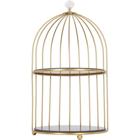 Zweistöckiges Regal im Vogelkäfig-Design zur Aufbewahrung von Bad- und Schminkutensilien, goldener Rahmen, schwarzer Sockel, goldenes Design (1/5)