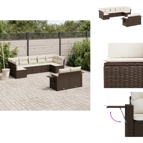 The Living Store 9-tlg. Garten-Sofagarnitur mit Kissen Braun Poly Rattan - Gartensessel (1/5)