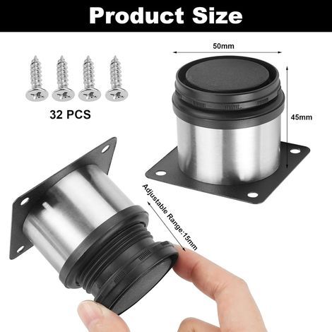Set mit 8 verstellbaren Möbelfüßen, 5 cm, rund, aus Metall, Edelstahl, höhenverstellbar von 0 bis 15 mm, für Sofabeine, Möbelfüße (1/5)