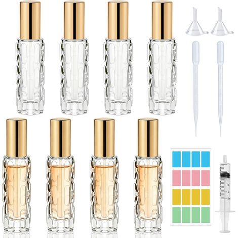 8 Pièces Vaporisateur Parfum Voyage 10 ml, Flacon Parfum Vide Verre, Atomiseur de Sac Portable Avec Compte-Gouttes et Entonnoir, à glisser dans un sac à main, une poche ou un porte-monnaie (1/5)