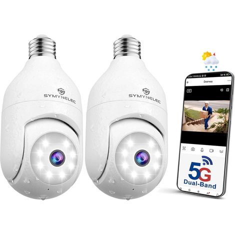 5GHz/2,4GHz Caméra Surveillance Ampoule Extérieure Étanche, WiFi 360° sans Fil, Sécurité 2K 4MP avec Vision Nocturne Couleur (1/5)