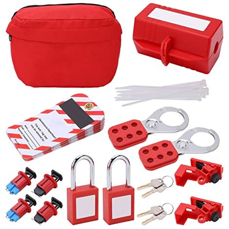 Kit D'étiquetage de Verrouillage de Disjoncteur électrique, Cadenas de sécurité Tag Hasps Set Moraillons Pince Moyenne sur Ensemble de Verrouillage de Disjoncteur (1/5)