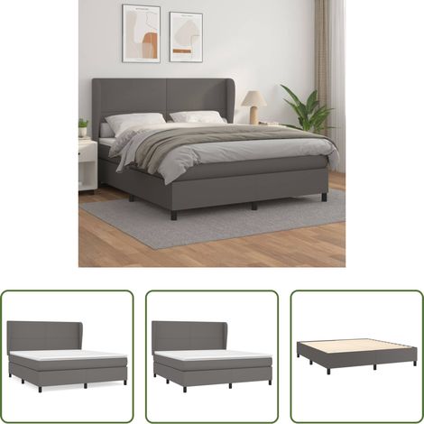 vidaXL Matratze -  Boxspringbett mit Matratze Grau 160x200 cm Kunstleder (1/5)