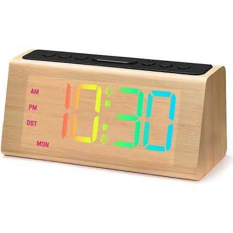 Réveil de bureau électrique avec interface USB, alarme puissante, adapté aux gros dormeurs, compatible avec la fonction snooze et le passage à l'heure d'été, fabriqué en bambou et en bois, couleur bam (1/5)