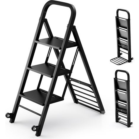 Diable 2 en 1 avec escabeau pliable, cadre métallique, roues en caoutchouc et poignée ergonomique pour garage, entrepôt et maison (1/5)