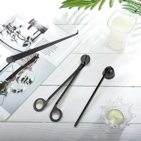 Kit 3 Ensemble dundefinedAccessoires de Bougie, Trousse à Outils en Acier Inoxydable avec Éteignoir à Bougie, Coupe-Mèche et Crochet, Cadeau Élégant pour Amateurs de Bougie, 3 pièces - Noir (1/5)