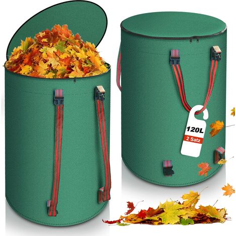 Lot de 2-Sacs de Jardin avec Poignées et Couvercle 120L, Sac Jardin Dechets Verts Réutilisable, Autoportante et Pliable, Sacs à Déchets de Jardin pour Déchets de Jardin, Herbe, Feuilles, Haie (1/5)