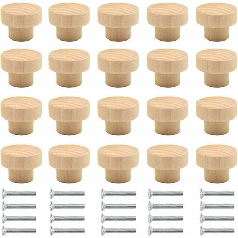 Poignée Meuble Bois 20 pièces Boutons Ronds en Bois Naturel Bouton de Meuble Bois Bouton de Porte Bois Bouton Tiroir Convient aux armoires tiroirs armoires pansements cuisine etc(Couleur de bois) - Bo (1/5)