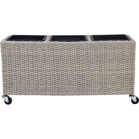 Macetero de ratán sintético con ruedas para interior y exterior con 3 insertos marrón Bellis (1/5)