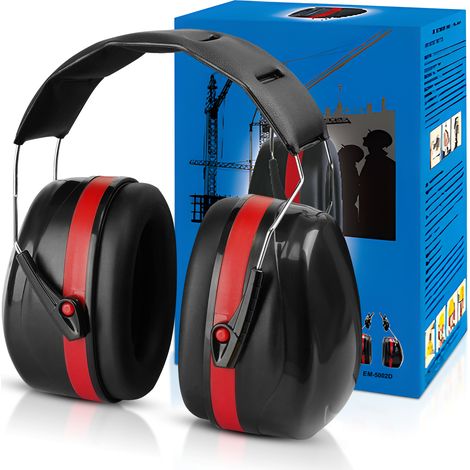Casque Anti Bruit Pliable Réglable, Ultrixe, avec Une Atténuation de SNR 34dB, Protection auditive de travail, Confortable Adulte, Serre-tête Souple pour Milieu Bruyant ou Stressant-Rouge