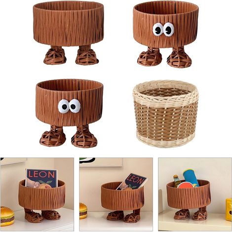 Grand panier de rangement tressé à la main pour l'organisation de la maison, en imitation rotin et doté de poignées pratiques. (1/4)
