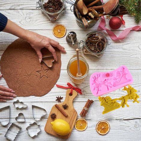 Set mit 1 Silikon-Schokoladenform mit Weihnachtsmann und Rentier, Weihnachtskuchenform für Fondant, Farbe zufällig (1/5)