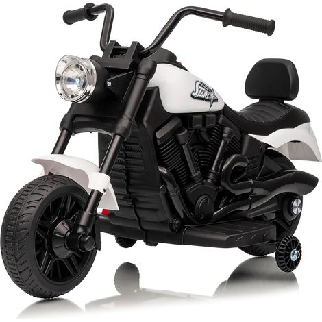 Moto électrique enfant 6V avec roulettes stabilisatrices, LED & musique – 3 km/h – dès 18 mois – Charge max 25 kg,blanc (1/5)