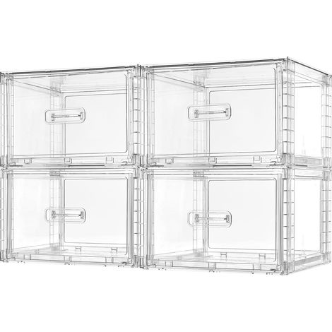 Lot de 4 grands organiseurs de tiroirs empilables en acrylique transparent avec poignées, assemblage facile pour salle de bain, armoire de cuisine, placard, maquillage (1/5)