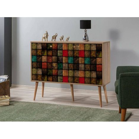 Dmora - Kommode Nunki, Wohnzimmerbuffet, Wohnzimmer-Sideboard, Moderne Küchen-Speisekammer, 120x36h90 cm, Eiche und Multicolor, mit verstärkter Verpackung (1/5)