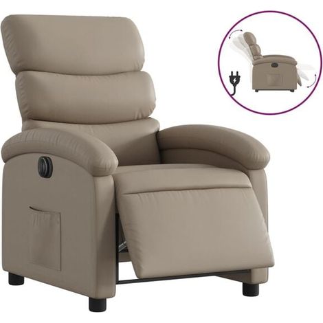 Chaise inclinable électrique en similicuir, couleur cappuccino, réglage électrique de l’assise et du dossier, fonction basculement et repose-pieds intégré (1/5)