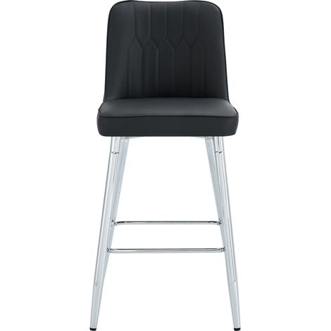 Set de 2 taburetes de bar de 100 cm en polipiel PU negra y estructura metálica plateada MODENUIT (1/5)