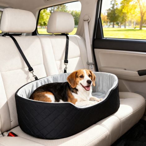 Seggiolino auto per cani con cintura di sicurezza e attacco, seggiolino imbottito per cani, 77 x 43 x 28 cm, nero