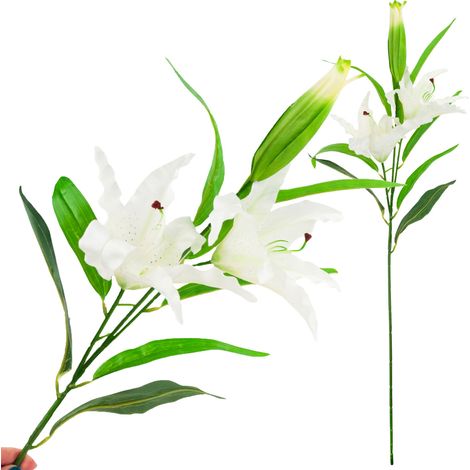 CV05685-1 FIORI ARTIFICIALI DI GIGLIO BIANCO RAMO DI GIGLIO BELLISSIMO FIORE REALISTICO ELEGANTE