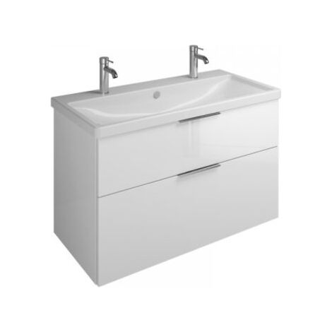 Burgbad Eqio Keramik-Doppelwaschtisch mit Unterschrank, 2 Auszüge und Stangengriff Eiche Dekor Cashmere 103 cm