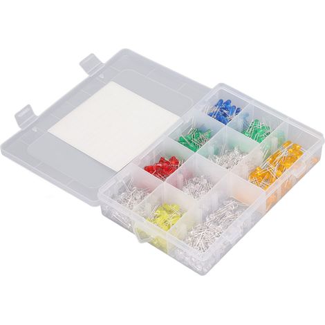 Lot de 500 diodes LED 5 mm (blanc, blanc chaud, rouge, vert, bleu, jaune, rose, violet, UV, orange) avec boîte. (1/5)