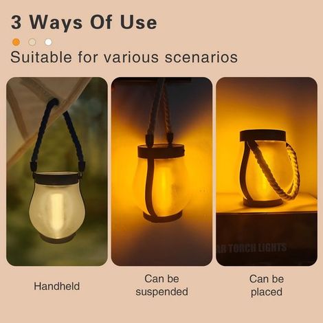 Iluminación solar para exteriores, Iluminación solar para camping, Resistente al agua, Funciona con USB y energía solar, Luces con forma de llama (1/5)