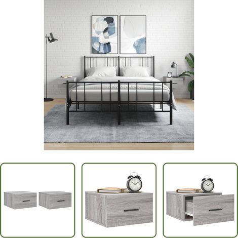 vidaXL Holzwerkstoff - Wand-Nachttische 2 Stk. Grau Sonoma 35x35x20 cm (1/5)