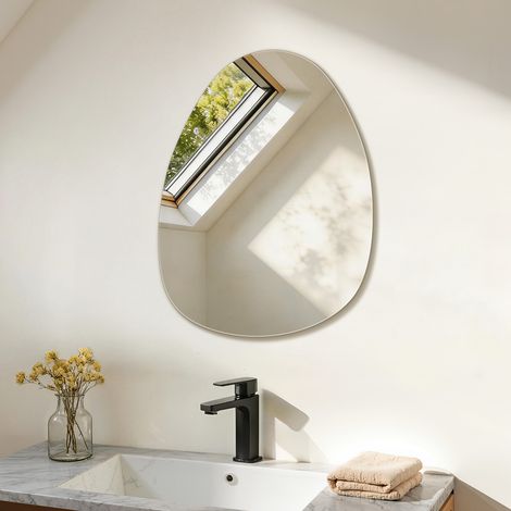 Miroir mural asymétrique 45×60 cm, sans cadre avec bords arrondis, ultra-fin 1 cm – S'AFIELINA