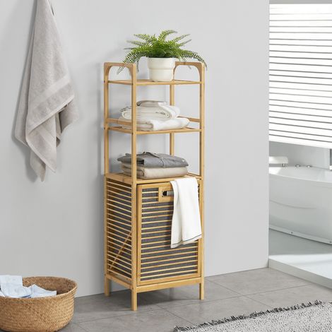 Estantería con cesto para la colada reclinable Tidaholm bambú 118 x 40 x 31 cm gris natural [en.casa]