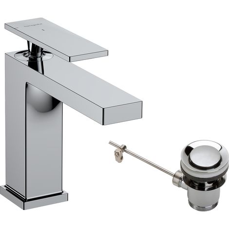 Mitigeur de lavabo avec tirette et vidage, économie d'énergie (CoolStart), Robinet de salle de bain avec hauteur sous bec 110 mm, économie d'eau (EcoSmart+), Chromé, 73014000 (1/5)