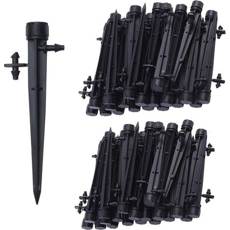 100pcs Micro Drip Irrigation Sprinklers, 360 Degree 8 Holes Water Flow Irrigation Emitters for 1/4 (4-7mm) Tube, for Garden Drip Irrigation System, Black