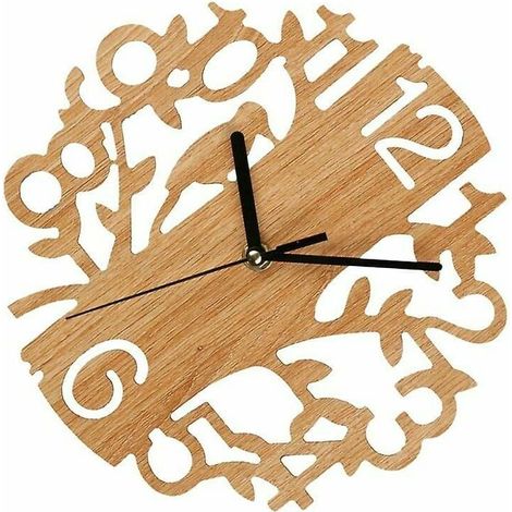 Horloge murale oiseau en bois Horloge murale décorative naturelle Horloge suspendue créative Décorations murales (1/4)