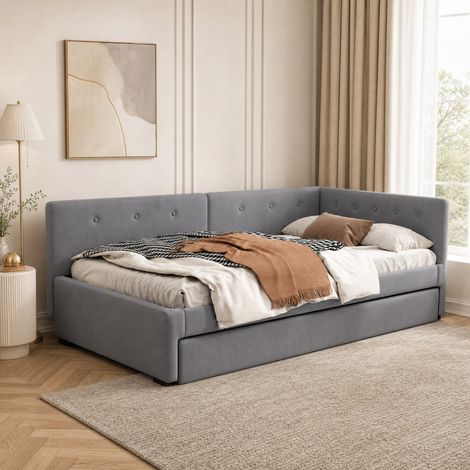 Cama nido 90x200 cm de terciopelo gris, ahorro de espacio, sin colchón FloraGrace (1/5)