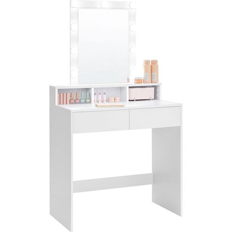Toletta con specchio e lampadine tavolo da trucco con 2 cassetti e 3 vani portaoggetti stile moderno bianco 120005155