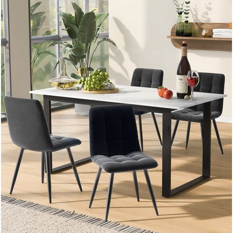 Conjunto mesa y sillas extensible 140/180 x 80 x 75 cm con 4 sillas, blanco, gris HAVRYA (1/5)
