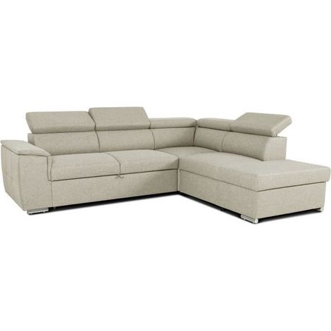 Canapé d'angle convertible beige 5 places – Couchage 117 x 187 cm – Coffre de rangement 90 litres – Structure en bois de bouleau (1/5)