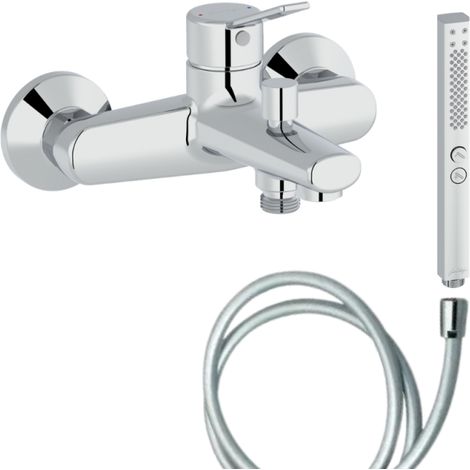 Mitigeur baignoire JACOB DELAFON Eo + pommeau de douche Shift+ carré + flexible de douche lisse (1/5)