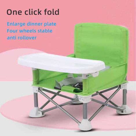 Chaise haute portable pliable pour bébé, siège rehausseur de voyage avec tablette amovible, idéale pour la plage, le parc et les pique-niques (vert).