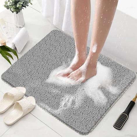 Gris Tapis de Douche Antiderapant 60x60cm Tapis de Baignoire Antidérapant avec Drain, Doux Loofah Anti Moisissure PVC Tapis de Bain, Tapis de Salle de Bain à Sol Mouillé.