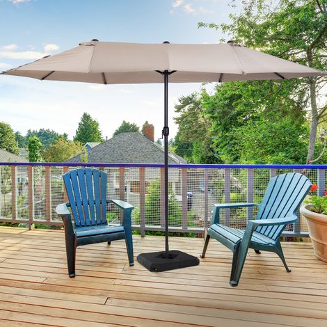 Base per ombrellone Outsunny Ø48 mm con 4 pesi riempibili con acqua o sabbia (capacità 60 l), supporto per ombrellone a croce con tubo in acciaio, 80x80x56 cm, nero.