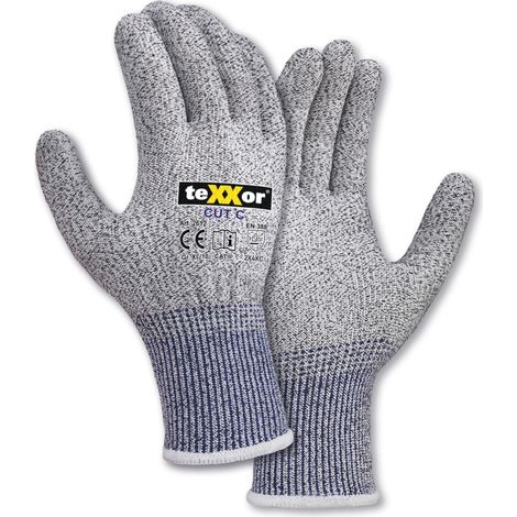 teXXor® Schnittschutz-Strickhandschuhe CUT C ohne Beschicht., Grau-meliert/Blau