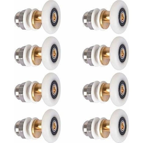 Roulette Porte Douche,Roulettes de Porte Coulissante Cabine de Douche Porte Poulies Roue de Rechange pour Rouleau avec Diamètre de Roues 27mm,8 Pièces-Chrom (1/5)