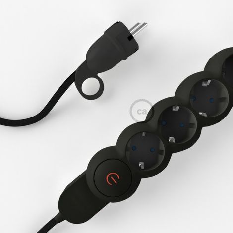 creative cables -  Multipresa tedesca con cavo in tessuto nero lucido e spina Schuko con anello comfort (1/4)