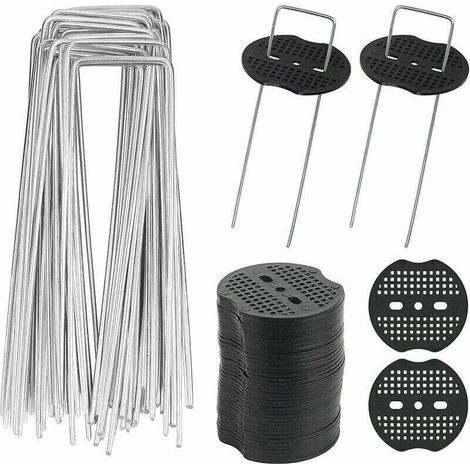 40 U-förmige Gartenpfähle mit 40 Unterlegscheiben, Metall-Gartenpfähle zur Befestigung von Unkrautvlies (15 x 4 cm / φ 3 mm) - Crezuo