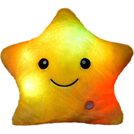 Coussin lumineux créatif, peluche douce, étoiles colorées qui brillent, jouet lumineux LED, cadeau pour enfants, fille, jaune, taille unique (1/5)