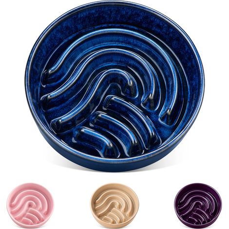 Anti Glutton Dog Bowl, 390 ml Bowl for Small Dogs, Ceramic Dog Bowl Promotes Healthy Eating and Slow Digestion, Blue (1/5)