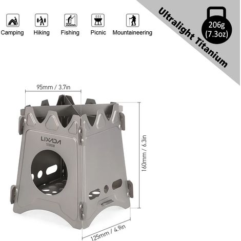 Réchaud de camping compact et pliable en titane/acier inoxydable, idéal pour le camping, la randonnée, la cuisine en plein air et les pique-niques. Réchauds de cuisine portables. (1/5)