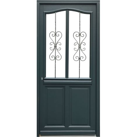 Puerta de entrada de madera con cristal Sabrina gris antracita, H.215xL.90 cm, con tablero lateral, puerta derecha, GD MENUISERIES (1/5)